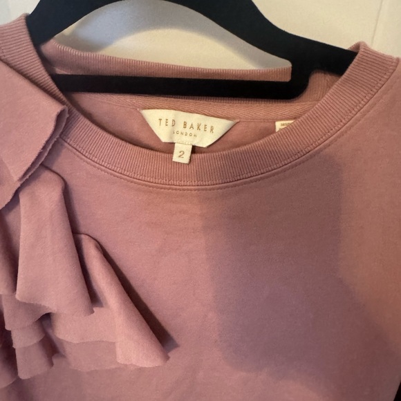 Ted Baker Ruffle Shoulder Sweatshirt | Mauve Pink | Size 2 - Picture 3 of 4